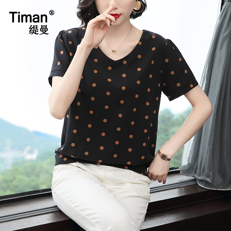 夏短袖小衫2020夏装新款年雪纺衫 缇曼服饰蕾丝衫/雪纺衫