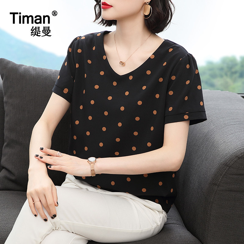 夏短袖小衫2020夏装新款年雪纺衫 缇曼服饰蕾丝衫/雪纺衫