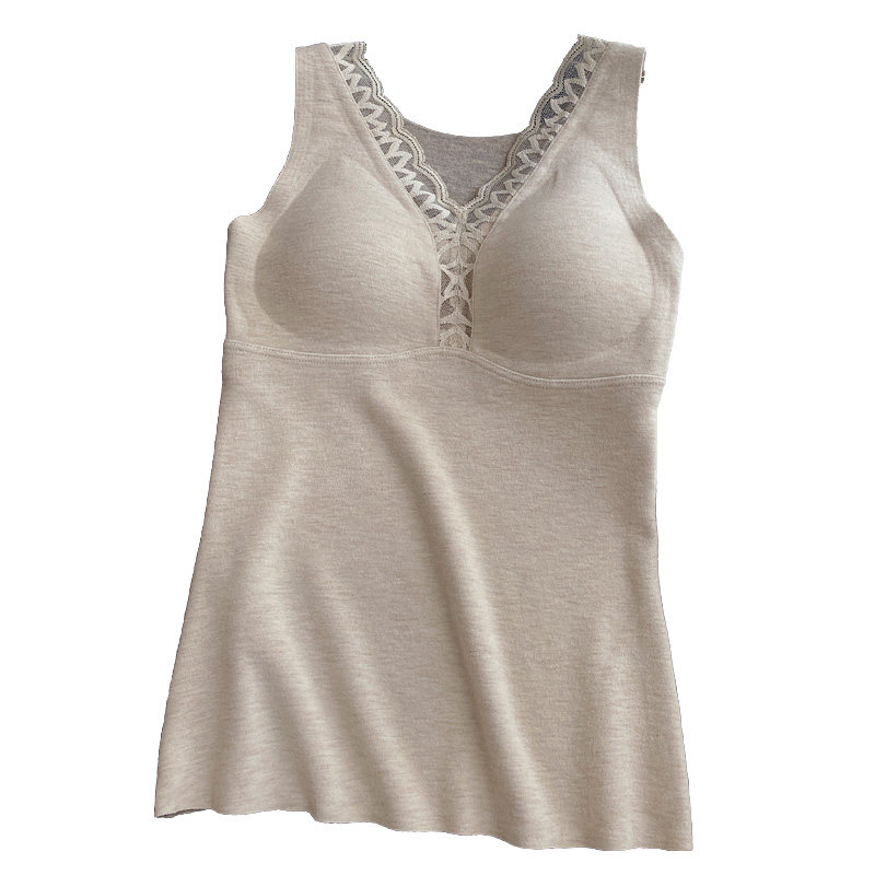 蚕丝羊绒4022秋冬蚕丝羊绒花边保暖舒适背心V领打底磨毛无痕内衣,淘宝优惠券,粉丝福利购,淘宝优惠卷