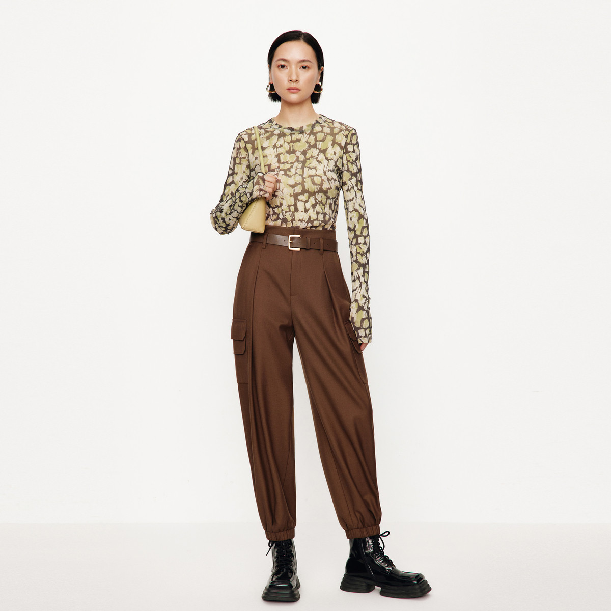 艾诺丝雅诗 法式印花修身长袖雪纺衫女2024秋季圆领上衣30826025,淘宝优惠券,粉丝福利购,淘宝优惠卷