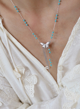 纯手工~仙气灵幻蝴蝶项链精致大方高级范儿蓝色串珠精致大方耐看