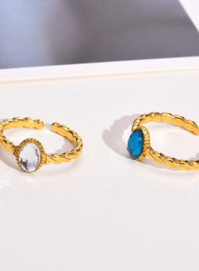 法式蓝锆石日韩清新简约戒指