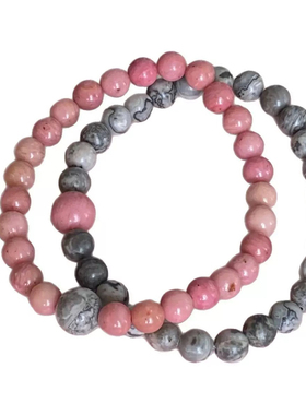 新中式有韵味天然蔷薇石辉石地图石灰粉串珠叠戴手链轻奢大方中性