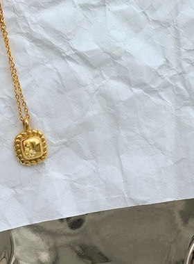 纹理立体方块方形K金锁骨链项链