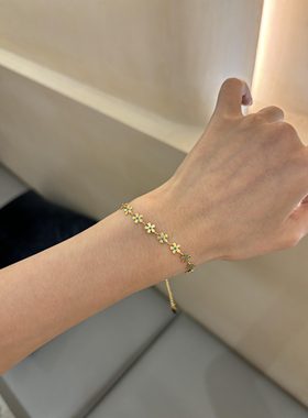 海军花朵手链海蓝亮眼气质优雅韩风手环叠戴简约时髦不掉色