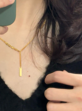 不掉色!亮晶晶上上签流苏项链女18k包金仿真黄金幸运签气质锁骨链