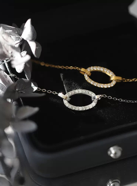 精致又干净!凹造型神器佩戴率高不掉色轻奢经典镶钻椭圆镂空项链