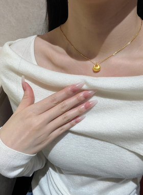 纯手作仿真金气质同款重工金色拉丝小福袋吊坠项链精致高级锁骨链