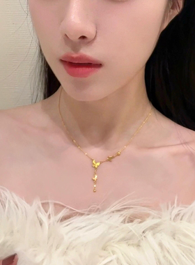 氛围感靓妹~仿真黄金流苏蝴蝶项链不掉色新中式禅意幻影长款锁骨
