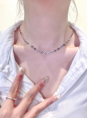 克莱因小蓝花项链!清新淡雅显白可爱少女油画感有个性精致大方潮