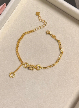 法国设计奢品仿真黄金金色小蛮腰手链路路通转运珠轻奢流苏手饰