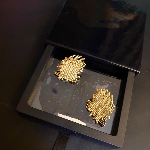 原创设计师款复古气质秋冬质感欧美金属洋气编织925银针耳钉耳环 - 图3