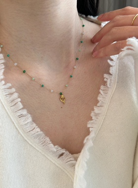 慵懒随性绿色郁金香项链颈链