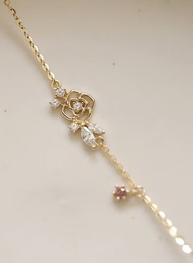 夏日浪漫玫瑰爱心小钻纯银手链