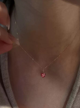 显白利器~悬浮红宝石爱心项链银色款精致高级锁骨链减龄ins款质感