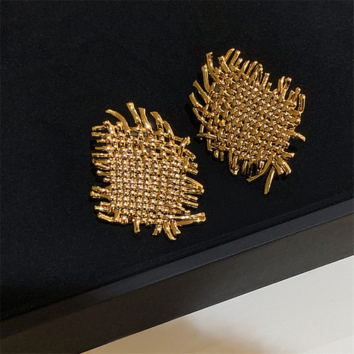 原创设计师款复古气质秋冬质感欧美金属洋气编织925银针耳钉耳环 - 图1