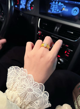 中古店不撞款仿真金拉丝镶钻宽版道具戒指貌美粗款开口精致高级款