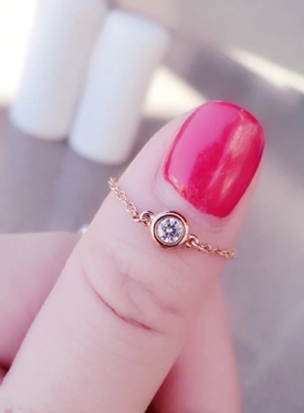 戒指18k镀金百搭叠戴圆珠单钻超