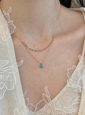 双层显白小蓝石头项链