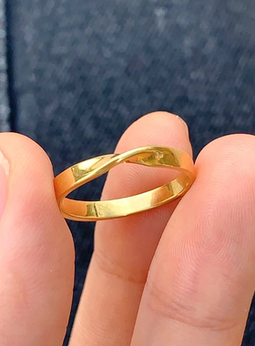 极简金属乌斯环钮花素金戒指