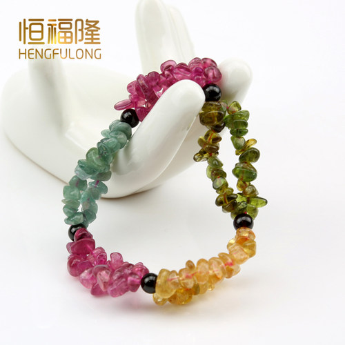 恒福隆巴西天然碧玺手链不规则个性碎石款手串糖果色单圈甜美手镯 - 图1