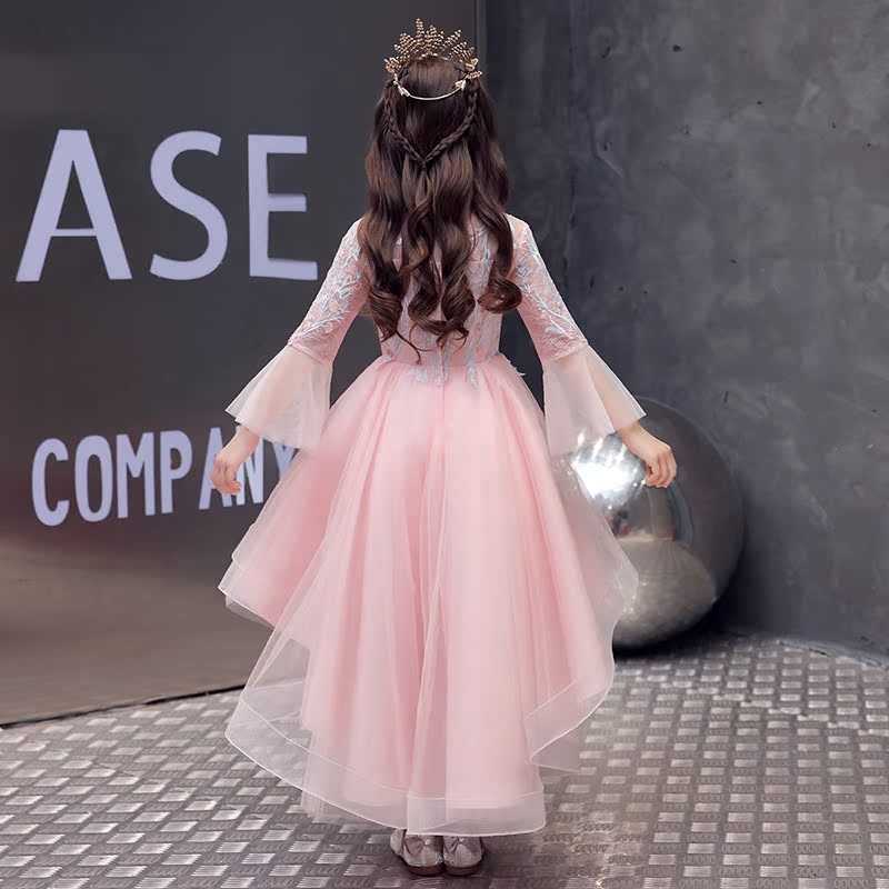 粉色礼服儿童蓬蓬纱拖尾洋气公主裙 斐伦娅儿童礼服
