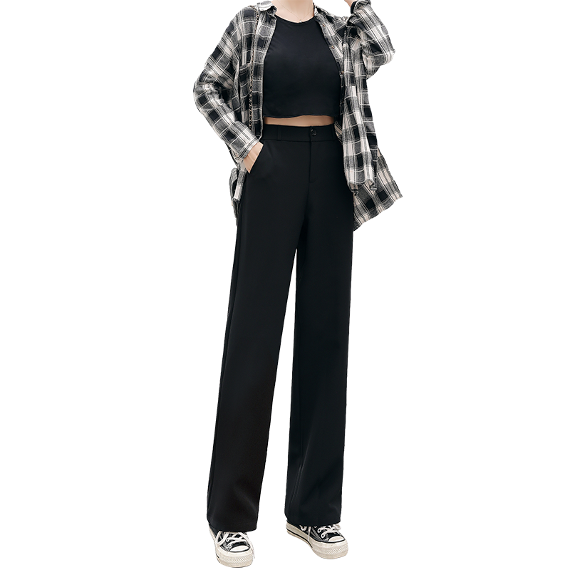 唯美蜻蜓旗舰店阔腿裤女高腰垂感宽松直筒显瘦夏季薄款坠感拖地休闲西装雪纺裤子3