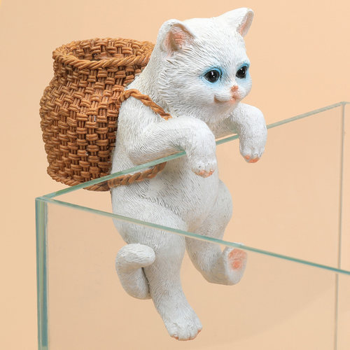 鱼缸造景猫咪背包缸边悬挂摆件水族箱办公桌创意可爱装饰全套布景 - 图1