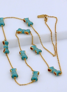 珐琅釉彩蝴蝶结项链毛衣链女