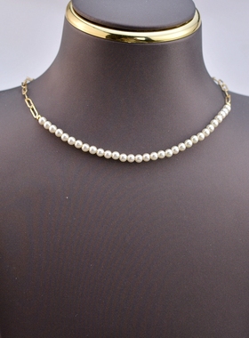 欧美日韩风珍珠拼接短款锁骨链