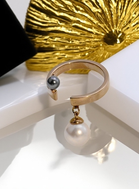 小众日韩925银镀玫瑰金珍珠戒指