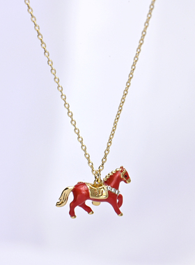 轻奢小众ks红珐琅小马锁骨链