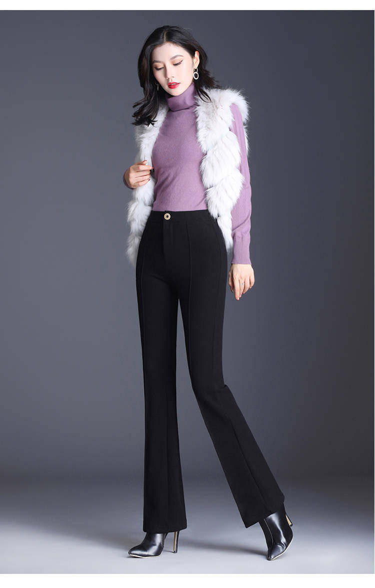 秋冬新款毛呢微喇裤显瘦高腰西裤 玛依恋休闲裤