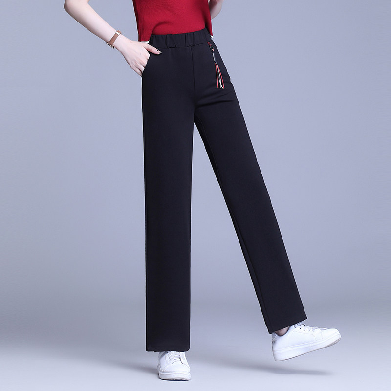 春秋季高腰弹力宽松休闲黑色直筒裤 玛依恋休闲裤