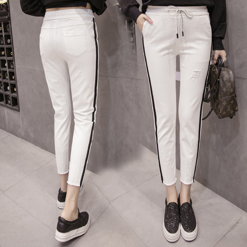 2020新款夏季宽松运动白色休闲裤 玛依恋牛仔裤