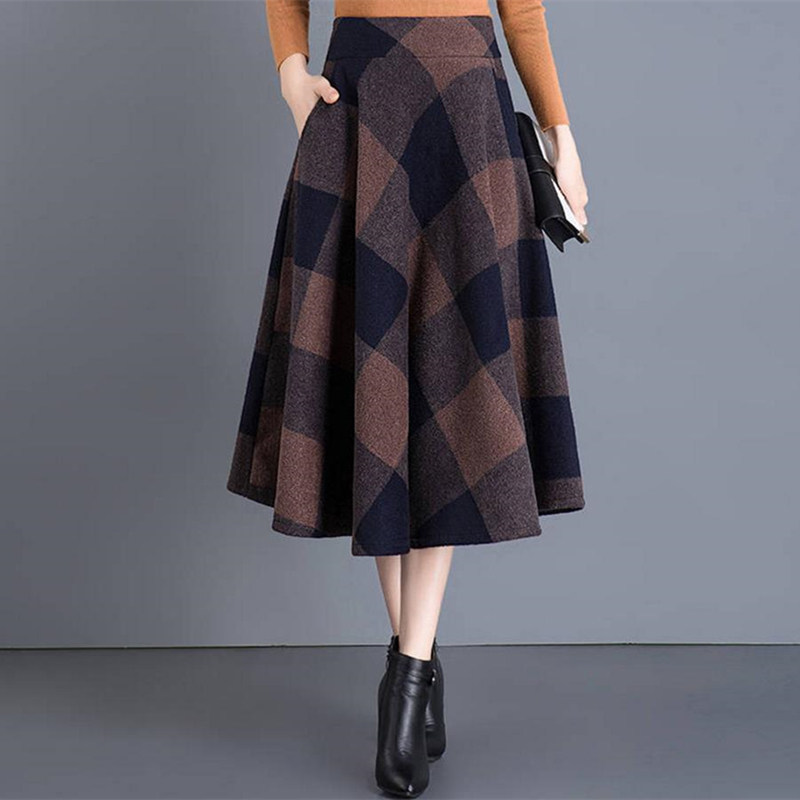 2020春秋新款大格子毛呢大摆裙子 玛依恋半身裙
