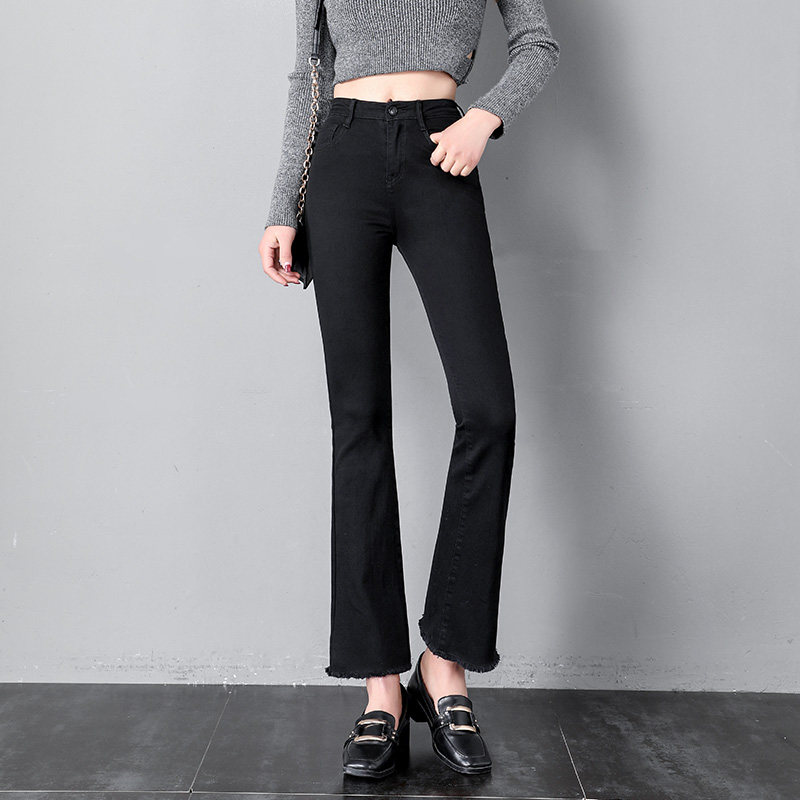 微喇2020年新款秋季显瘦黑色牛仔裤 韩麦儿牛仔裤