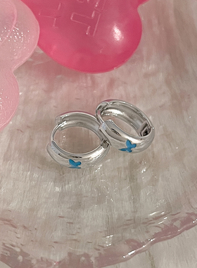 蓝色蝴蝶耳环耳扣新款爆款