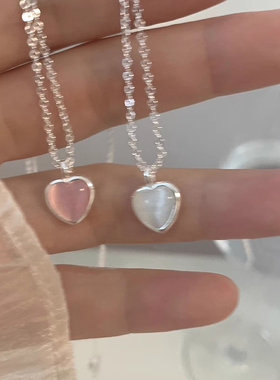 白色爱心可爱锁骨链甜美