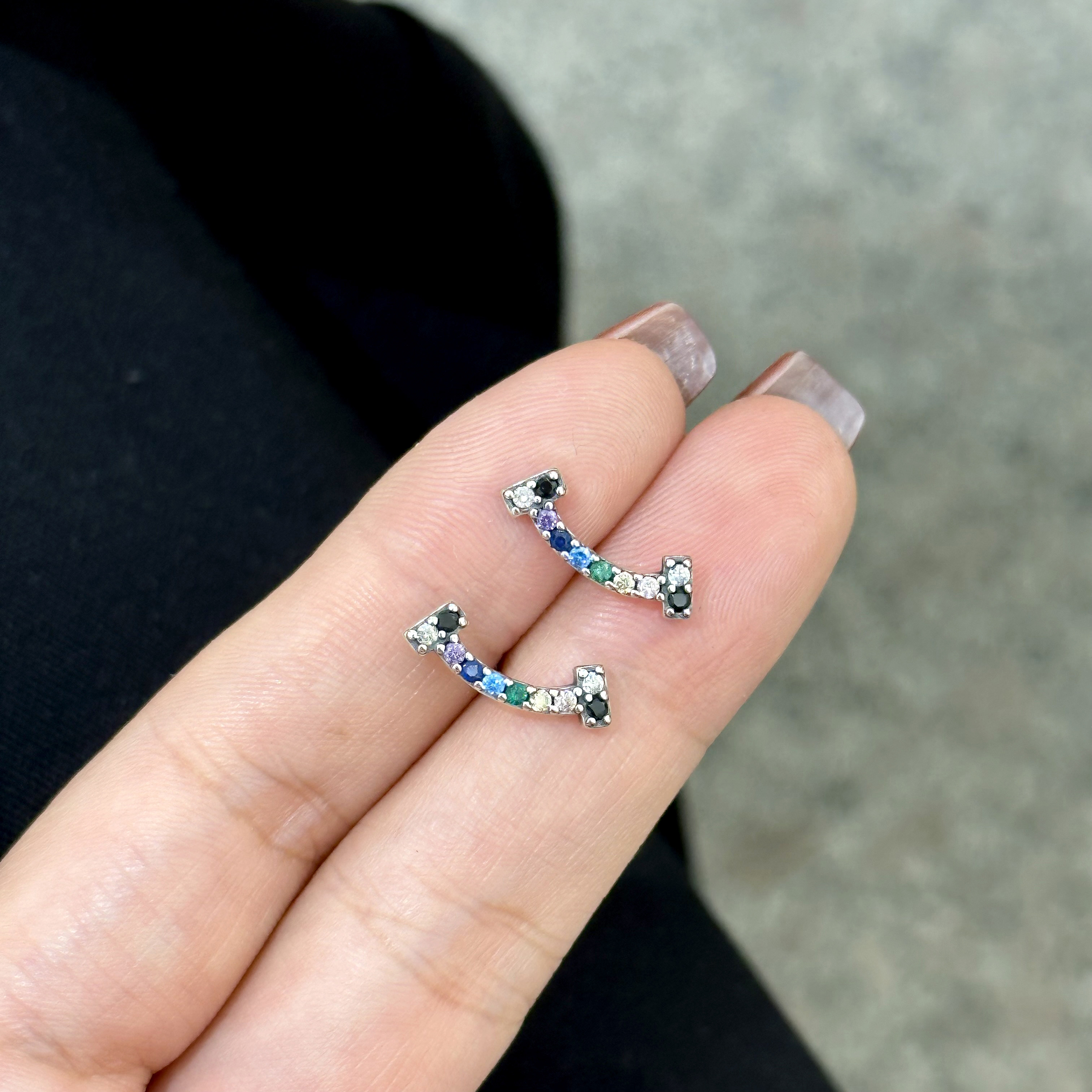 MISS JOJOS925银耳饰韩国ins风简约个性气质简约精致彩钻笑脸耳钉,淘宝优惠券,粉丝福利购,淘宝优惠卷