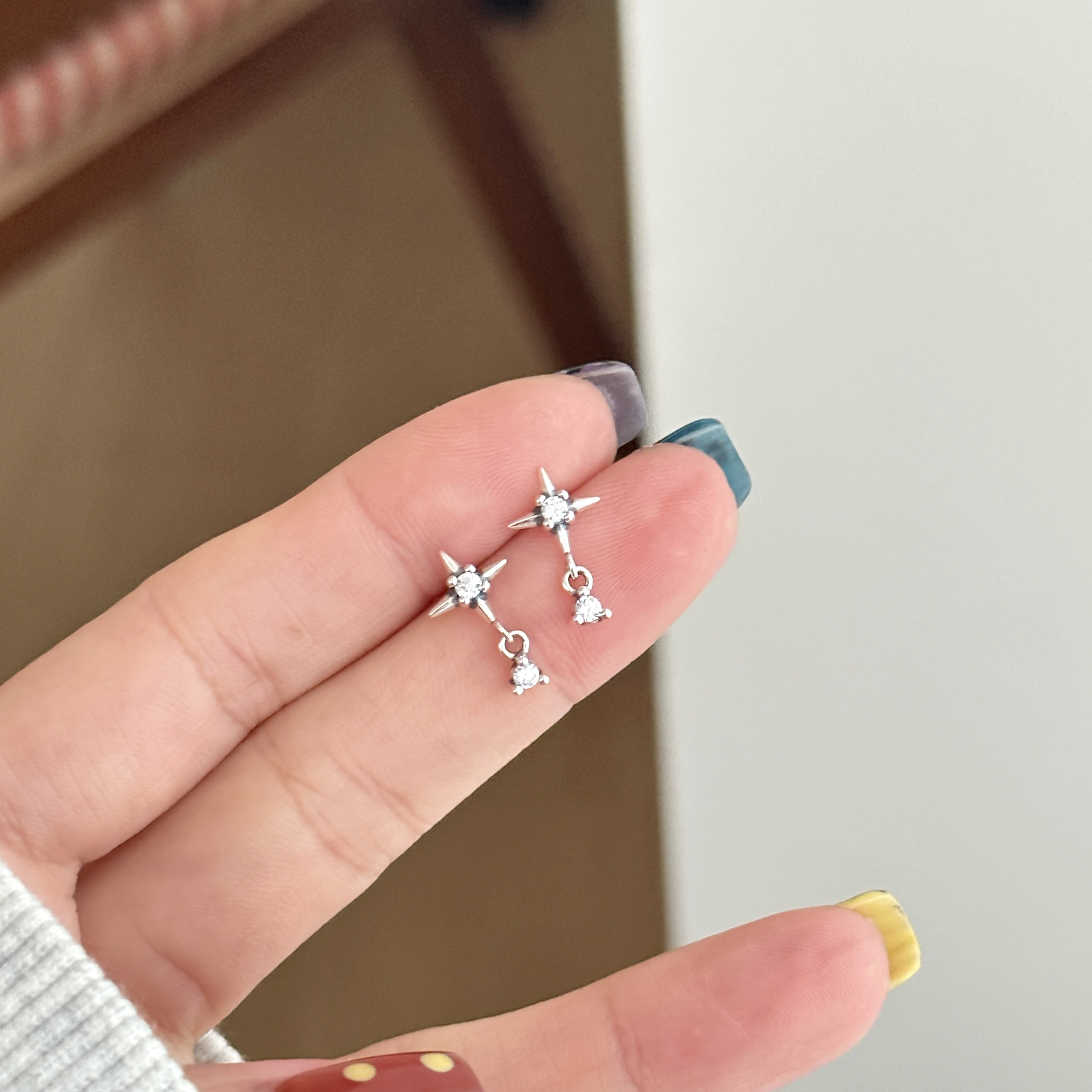 MISSJOJO 韩国ins风时尚简约百搭女大小四芒星S925纯银耳钉 3714,淘宝优惠券,粉丝福利购,淘宝优惠卷