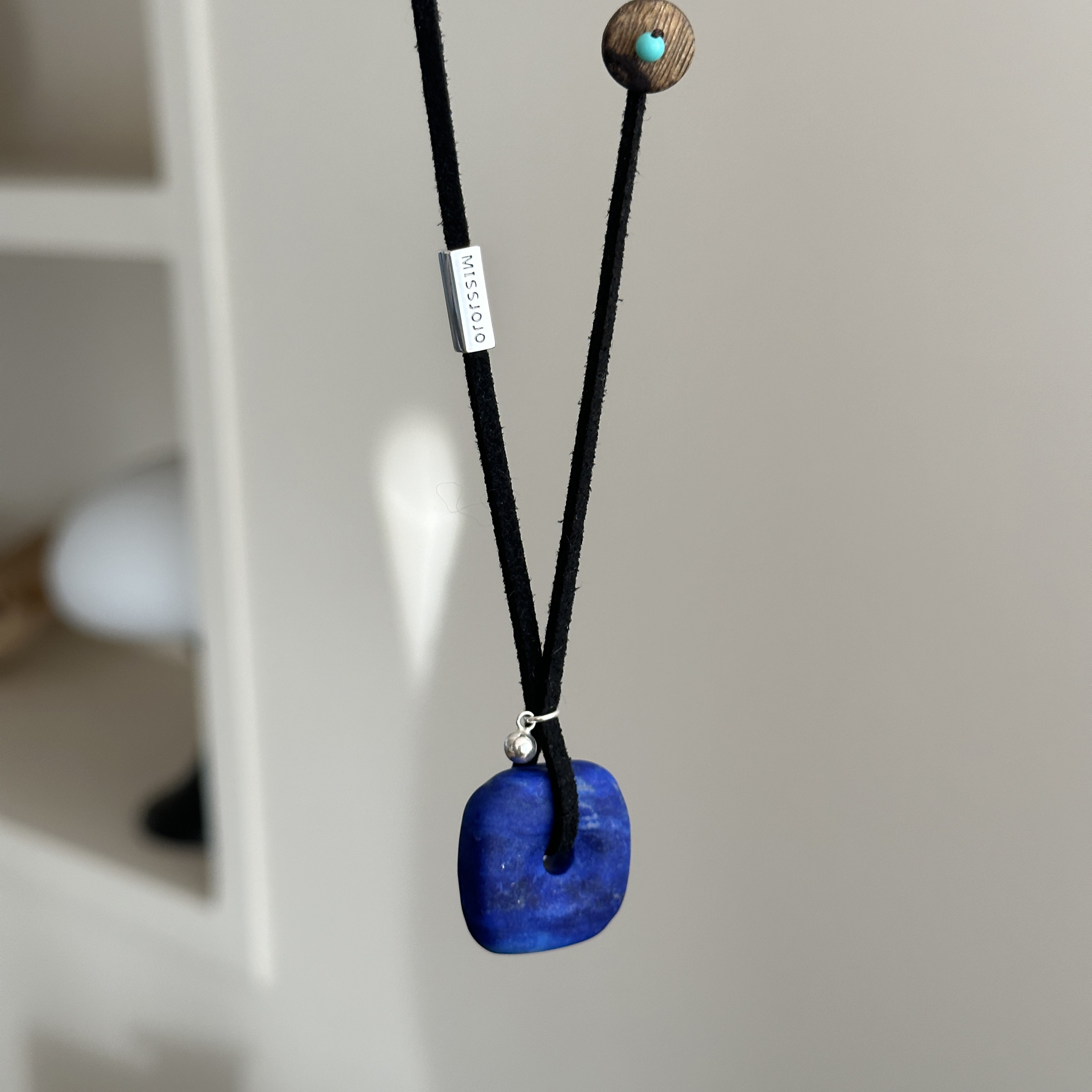 MISS JOJO原创设计时尚简约百搭气质女方形蓝石黑绳银项链 3961,淘宝优惠券,粉丝福利购,淘宝优惠卷