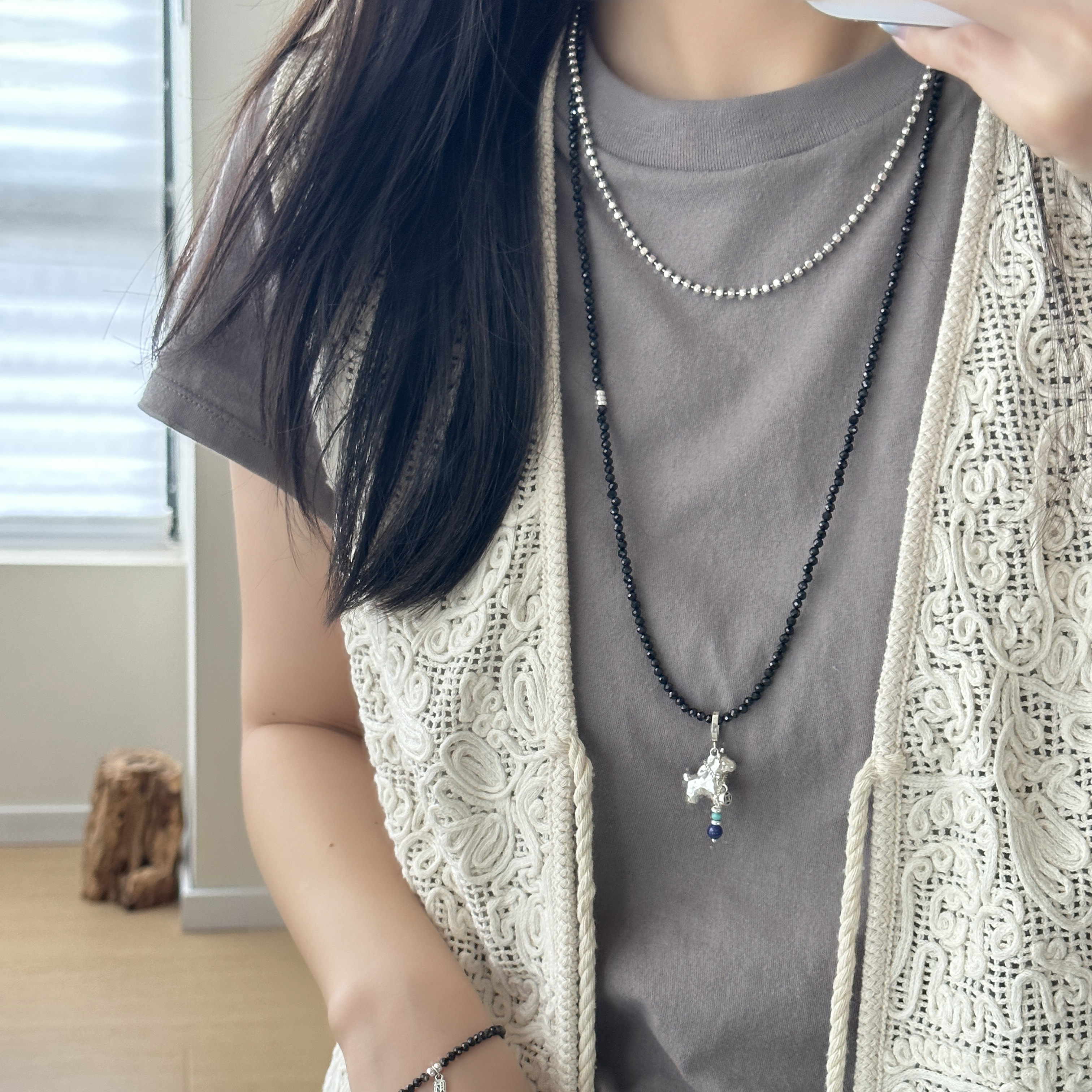 MISS JOJO原创设计简约时尚百搭气质女黑石S925纯银项链 3857,淘宝优惠券,粉丝福利购,淘宝优惠卷