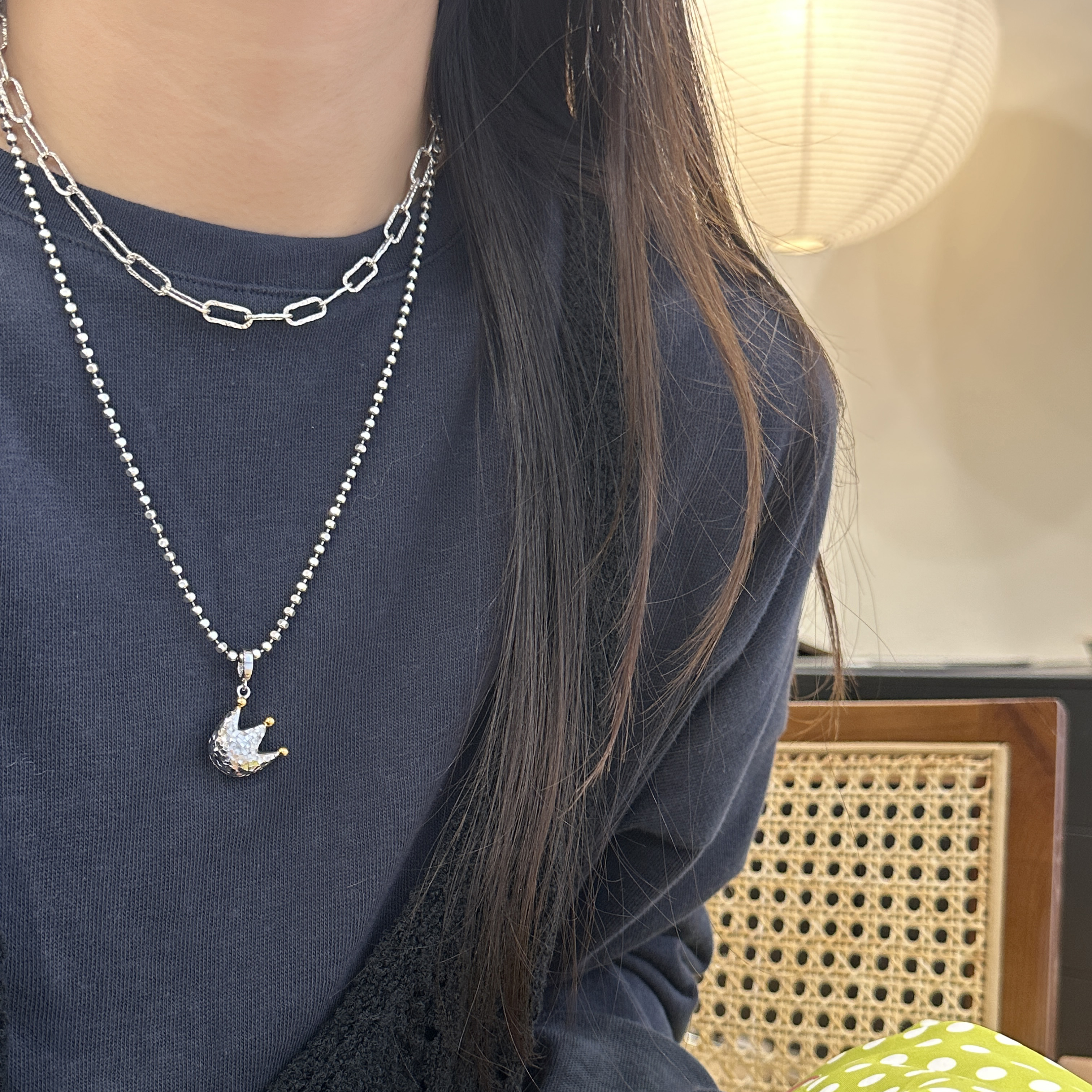 MISS JOJO原创设计时尚简约百搭气质女亮片皇冠纯银吊坠 - 图1