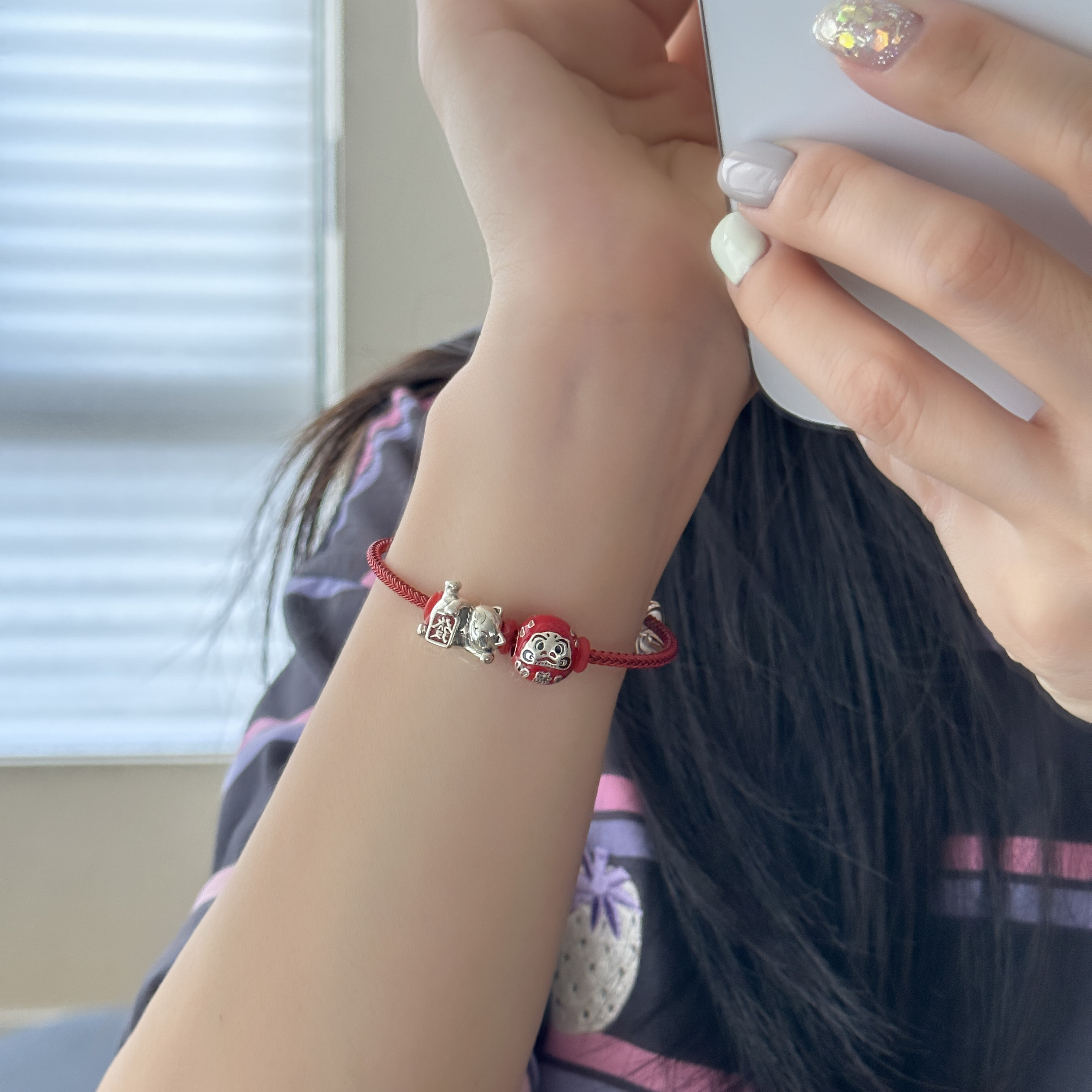 MISS JOJO原创设计时尚百搭气质女红黑软钢丝S925纯银手绳 3863,淘宝优惠券,粉丝福利购,淘宝优惠卷