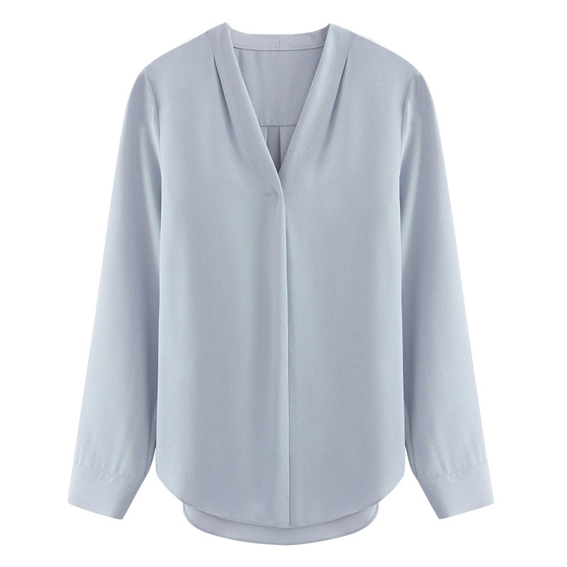 v领雪纺蓝色长袖设计感小众衬衫 原水衬衫