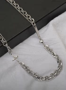 钛钢镶钻十字架锁骨链男女情侣潮