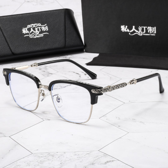 Men's trendy Crow Heart glasses frame retro large face handmade