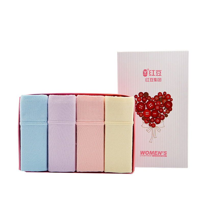 红豆女士内裤纯棉性感可爱少女中腰全棉三角裤头4条礼盒装包邮,淘宝优惠券,粉丝福利购,淘宝优惠卷