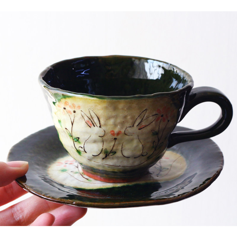 织部兔子咖啡杯套装 日本进口濑户烧小兔子杯复古手绘陶瓷杯套装,淘宝优惠券,粉丝福利购,淘宝优惠卷